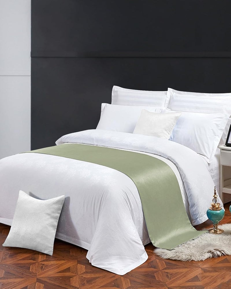 Ldtrchee Sage Green Bed Runner for Queen Size Bed, Farmhouse Decorative Bed Scarf Throws for Foot of Bed, Sage Green Color Luxury Bedding Protector Slipcover Bed Runners for Hotel/Home, 83 x 20 Inch - Image 3